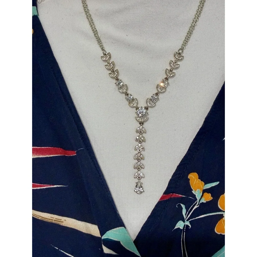 Napier Necklace Crystal  Teardrop Round Rhinestone Victorian Silver Tone